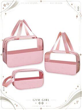 3Pc Thick Leather Waterproof Toiletry Bag Set Zip Cosmetic Wash Travel Organizer